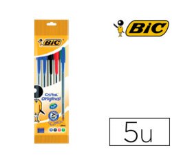Boligrafo bic cristal original bolsa de 5 unidades colores surtidos 2 azul /1 negro /1 rojo /1 verde