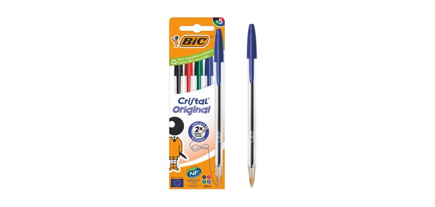 Boligrafo bic cristal original bolsa de 5 unidades colores surtidos 2 azul /1 negro /1 rojo /1 verde