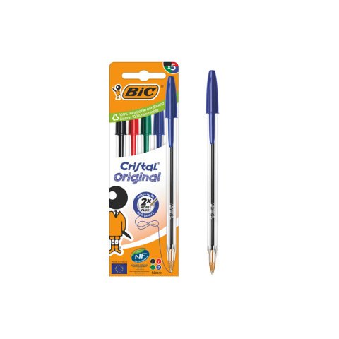 Boligrafo bic cristal original bolsa de 5 unidades colores surtidos 2 azul /1 negro /1 rojo /1 verde