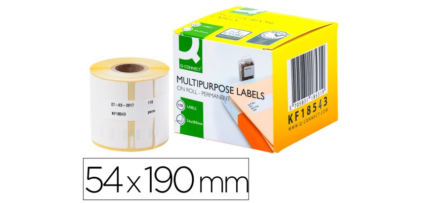 Etiqueta adhesiva q-connect kf18543 compatible dymo tamaño 59x190 mm caja con 110 etiquetas