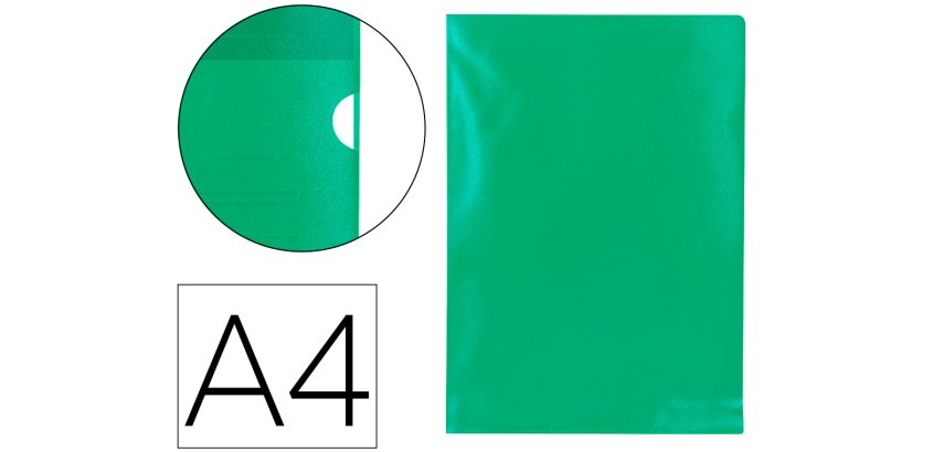 Carpeta dossier uñero plastico q-connect din a4 120 micras verde caja de 100 unidades