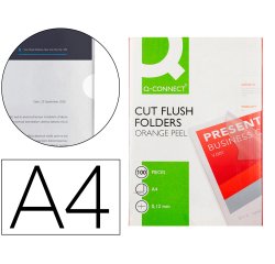 Carpeta dossier uñero plastico q-connect din a4 120 micras transparente caja de 100 unidades