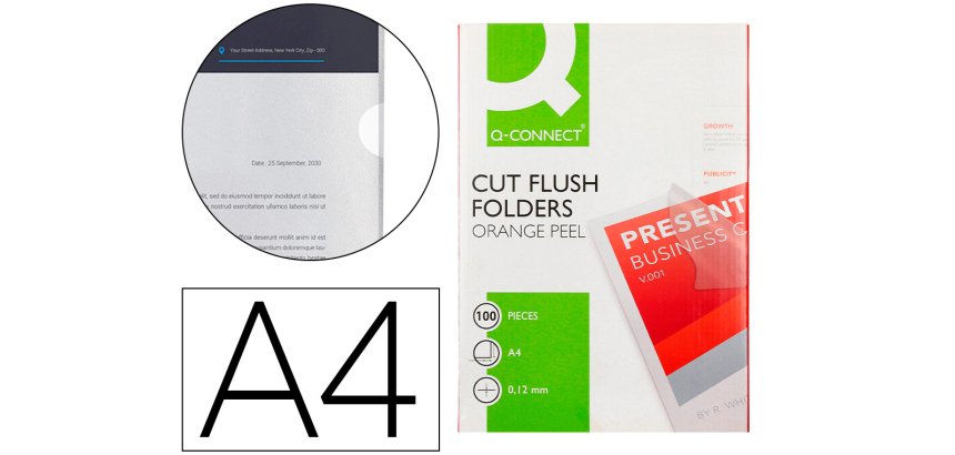 Carpeta dossier uñero plastico q-connect din a4 120 micras transparente caja de 100 unidades