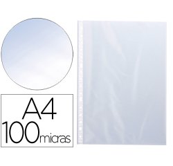 Funda multitaladro q-connect din a4 100 mc cristal caja de 100 unidades