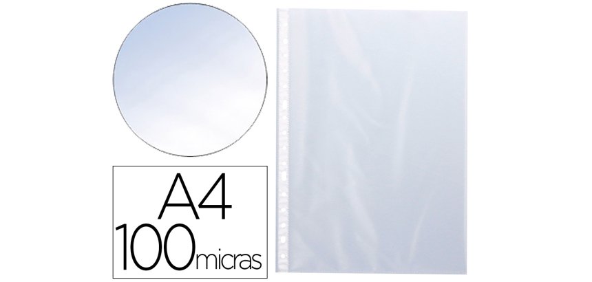 Funda multitaladro q-connect din a4 100 mc cristal caja de 100 unidades