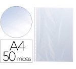 Funda multitaladro q-connect din a4 50 mc cristal caja de 100 unidades