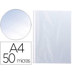 Funda multitaladro q-connect din a4 50 mc cristal caja de 100 unidades