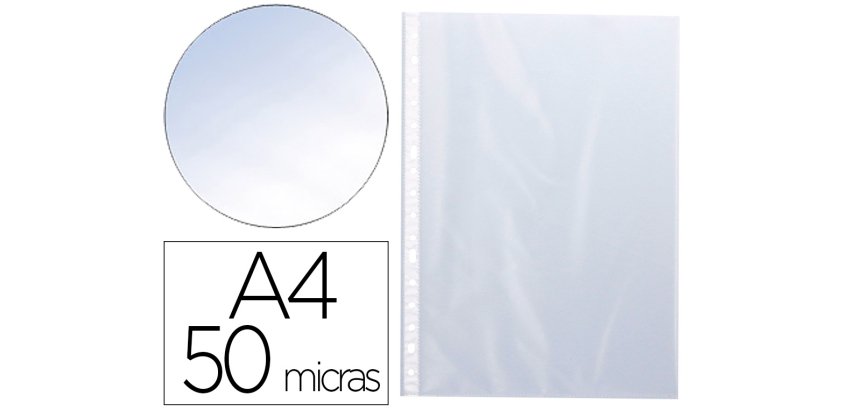 Funda multitaladro q-connect din a4 50 mc cristal caja de 100 unidades