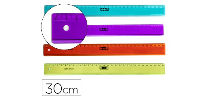 Regla m+r 30 cm plastico graduada y biselada colores surtidos
