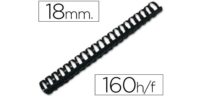 Canutillo q-connect redondo 18 mm plastico negro capacidad 160 hojas caja de 50 unidades