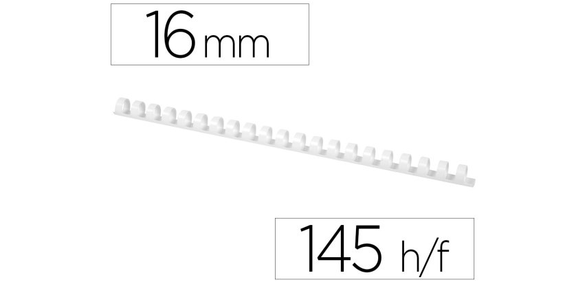 Canutillo q-connect redondo 16 mm plastico blanco capacidad 145 hojas caja de 50 unidades