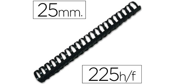 Canutillo q-connect redondo 25 mm plastico negro capacidad 225 hojas caja de 50 unidades