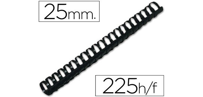 Canutillo q-connect redondo 25 mm plastico negro capacidad 225 hojas caja de 50 unidades