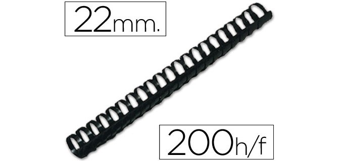 Canutillo q-connect redondo 22 mm plastico negro capacidad 200 hojas caja de 50 unidades