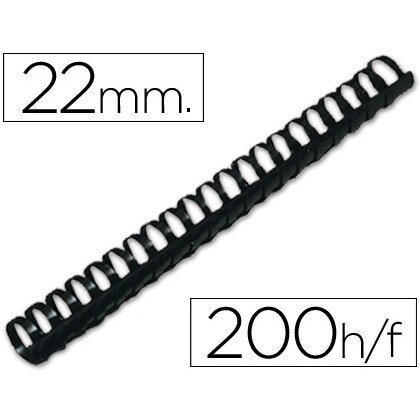 Canutillo q-connect redondo 22 mm plastico negro capacidad 200 hojas caja de 50 unidades