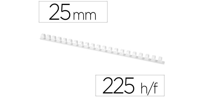 Canutillo q-connect redondo 25 mm plastico blanco capacidad 225 hojas caja de 50 unidades