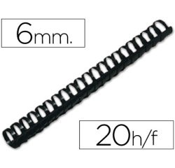 Canutillo q-connect redondo 6 mm plastico negro capacidad 20 hojas caja de 100 unidades