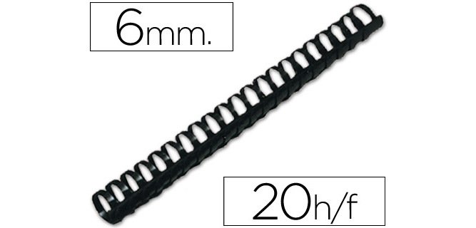 Canutillo q-connect redondo 6 mm plastico negro capacidad 20 hojas caja de 100 unidades