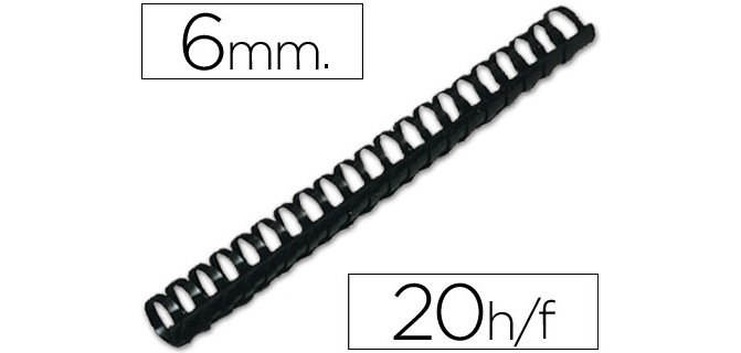 Canutillo q-connect redondo 6 mm plastico negro capacidad 20 hojas caja de 100 unidades