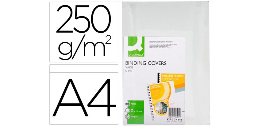 Cubiertas para encuadernar Q-connect cartón A4 blanco brillante 250 g - Paquete de 100 unidades