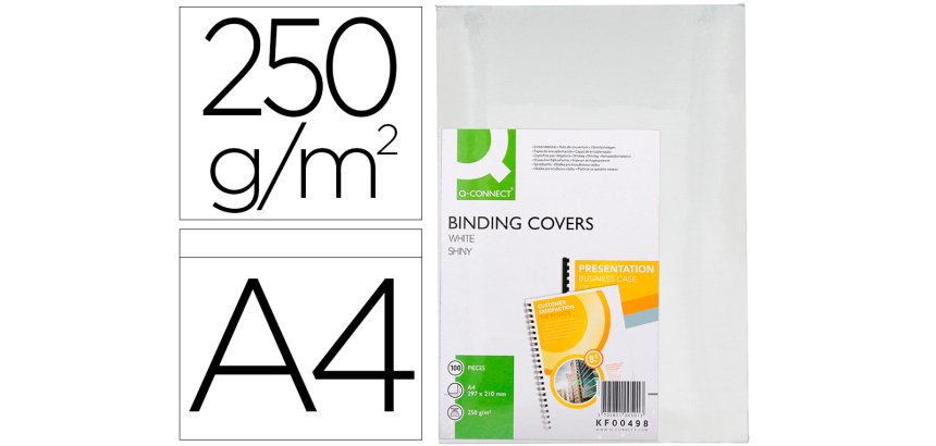 Cubiertas para encuadernar Q-connect cartón A4 blanco brillante 250 g - Paquete de 100 unidades
