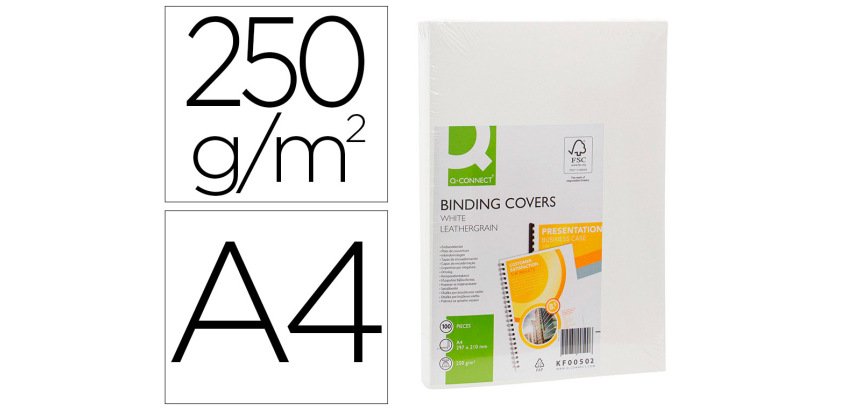 Cubiertas para encuadernar Q-connect cartón A4 blanco simil piel - Paquete de 100 unidades