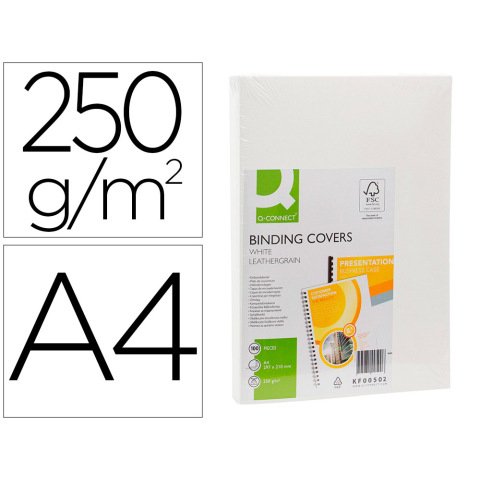 Cubiertas para encuadernar Q-connect cartón A4 blanco simil piel - Paquete de 100 unidades