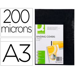 Cubiertas para encuadernar Q-connect PVC A3 opaca negra 200 micras - Paquete de 100 unidades