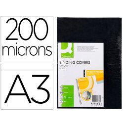 Cubiertas para encuadernar Q-connect PVC A3 opaca negra 200 micras - Paquete de 100 unidades