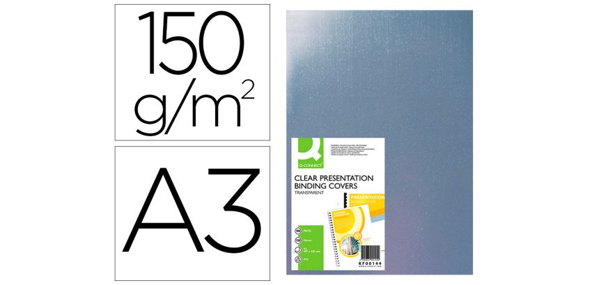 Cubiertas para encuadernar Q-connect PVC A3 incolora 150 mc - Paquete de 100 unidades