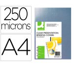 Tapa de encuadernacion q-connect pvc din a4 incolora 250 mc paquete de 100 unidades