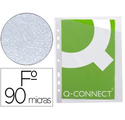 Funda q-connect corte oblicuo 290x195 mm cristal 4 taladros pvc 90 mc caja de 100 unidades