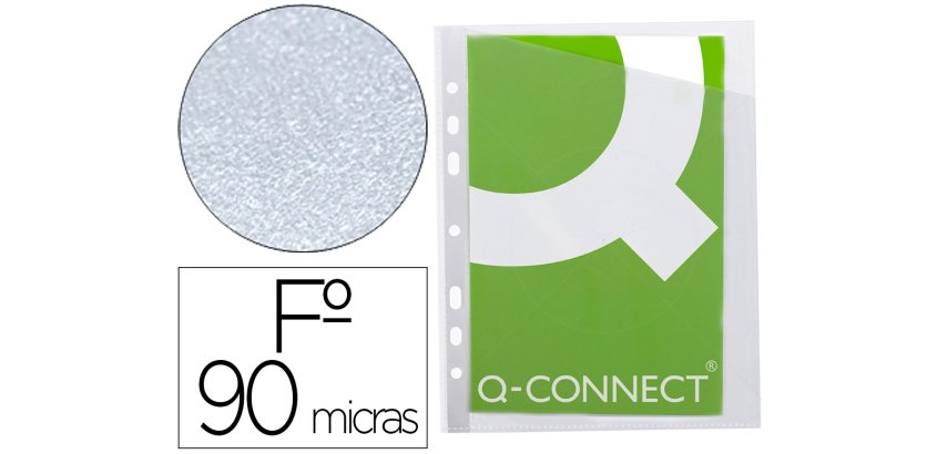 Funda q-connect corte oblicuo 290x195 mm cristal 4 taladros pvc 90 mc caja de 100 unidades