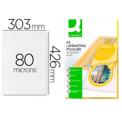 Paquete de 100 fundas de plastificar A3 q-connect 303 x 426 mm 80 micras Mate