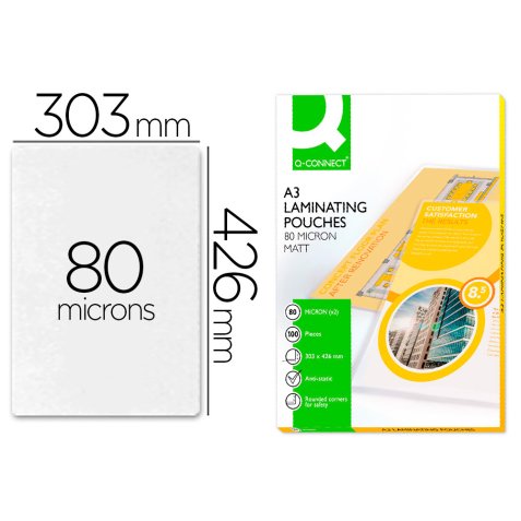 Paquete de 100 fundas de plastificar A3 q-connect 303 x 426 mm 80 micras Mate