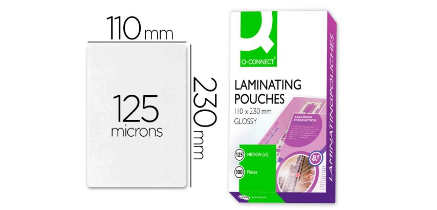 Paquete de 100 fundas de plastificar q-connect 110 x 230 mm 125 micras carnet de conducir