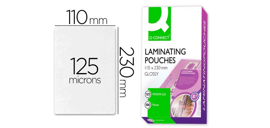 Paquete de 100 fundas de plastificar q-connect 110 x 230 mm 125 micras carnet de conducir