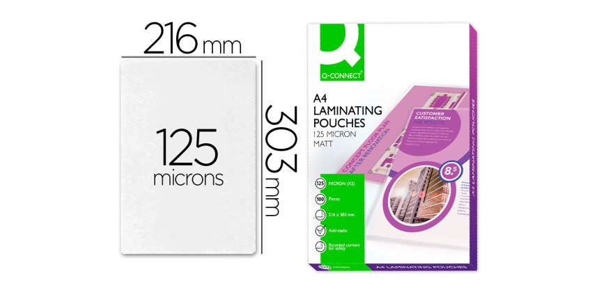 Paquete de 100 fundas de plastificar A4 q-connect 303 x 216 mm 125 micras Mate
