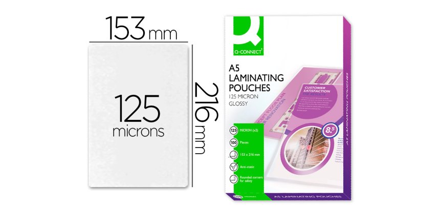 Paquete de 100 fundas de plastificar A5 q-connect 153 x 216 mm 125 micras