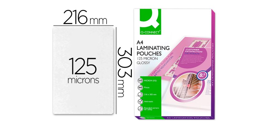 Paquete de 100 fundas de plastificar A4 q-connect 216 x 303 mm 125 micras