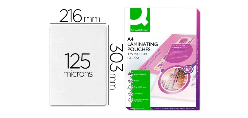 Paquete de 100 fundas de plastificar A4 q-connect 216 x 303 mm 125 micras