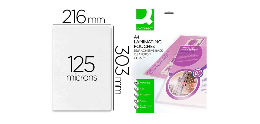 Paquete de 25 fundas de plastificar autoadhesivas A4 q-connect 303 x 216 mm 125 micras