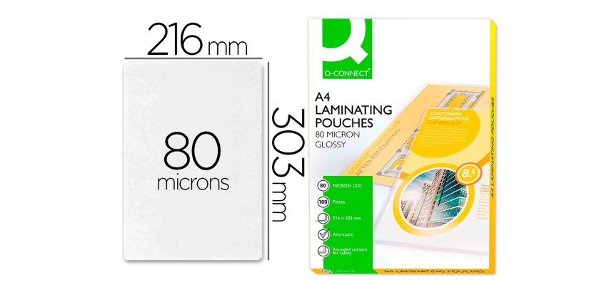 Paquete de 100 fundas de plastificar q-connect A4 216 x 303 mm 80 micras