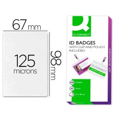 Paquete de 25 fundas de plastificar termica q-connect 67 x 98 mm 125 micras con clip para tarjetas de visita