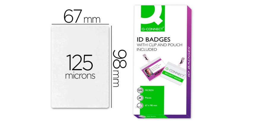 Paquete de 25 fundas de plastificar termica q-connect 67 x 98 mm 125 micras con clip para tarjetas de visita
