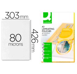 Paquete de 100 fundas de plastificar A3 q-connect 303 x 426 mm 80 micras