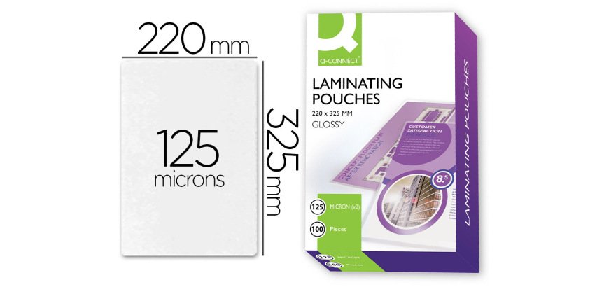Paquete de 100 fundas de plastificar Folio q-connect 325 x 220 mm 125 micras