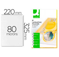 Paquete de 100 fundas de plastificar Folio q-connect 325 x 220 mm 80 micras