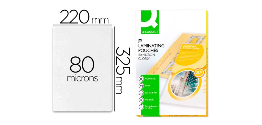 Paquete de 100 fundas de plastificar Folio q-connect 325 x 220 mm 80 micras