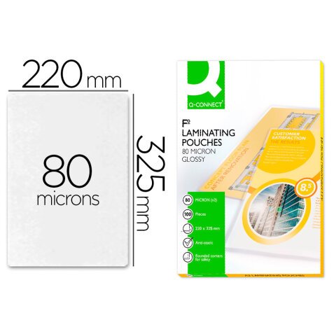 Paquete de 100 fundas de plastificar Folio q-connect 325 x 220 mm 80 micras